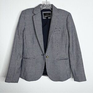 J. Crew Blazer Women Size 2 Campbell Houndstooth Blue White Jacket Coat Wool